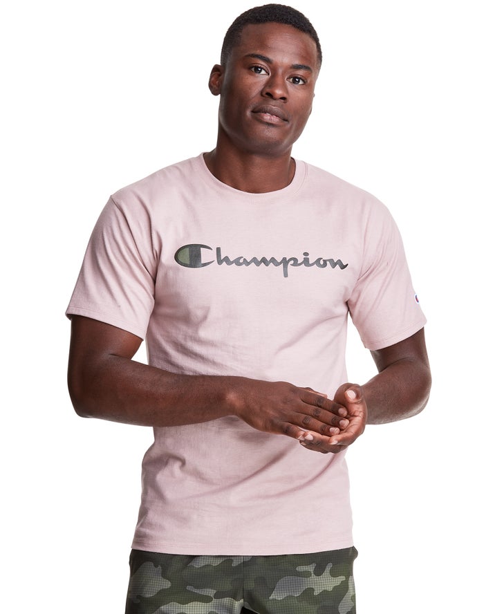 Champion Classic Jersey Script Logo Erkek Tişört Pembe ( BOQYEK736 )